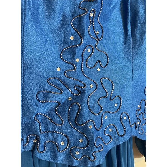 Miss Elliette Women’s 8 Blue Skirt Blazer Combo Vintage Ruffle Evening Swing - Picture 2 of 15